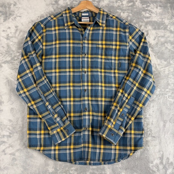 Columbia Other - Columbia Regular Fit Flannel Shirt Mens Medium Blue Yellow Plaid Long Sleeve